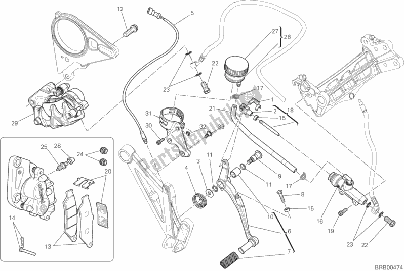Todas as partes de Sistema De Freio Traseiro do Ducati Diavel FL USA 1200 2016